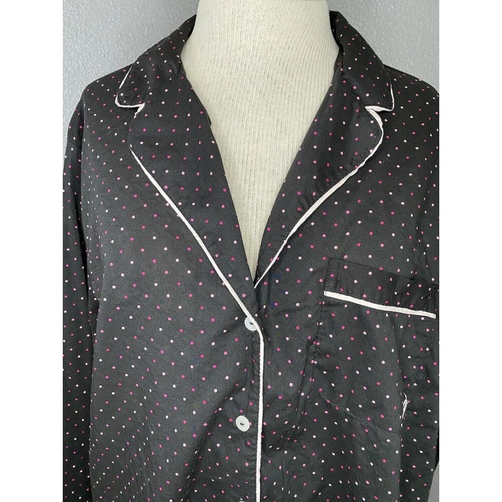 Victoria's Secret Pajama Top Women's Size‎ Medium Black Polka Dot Long Sleeve - Picture 2 of 7